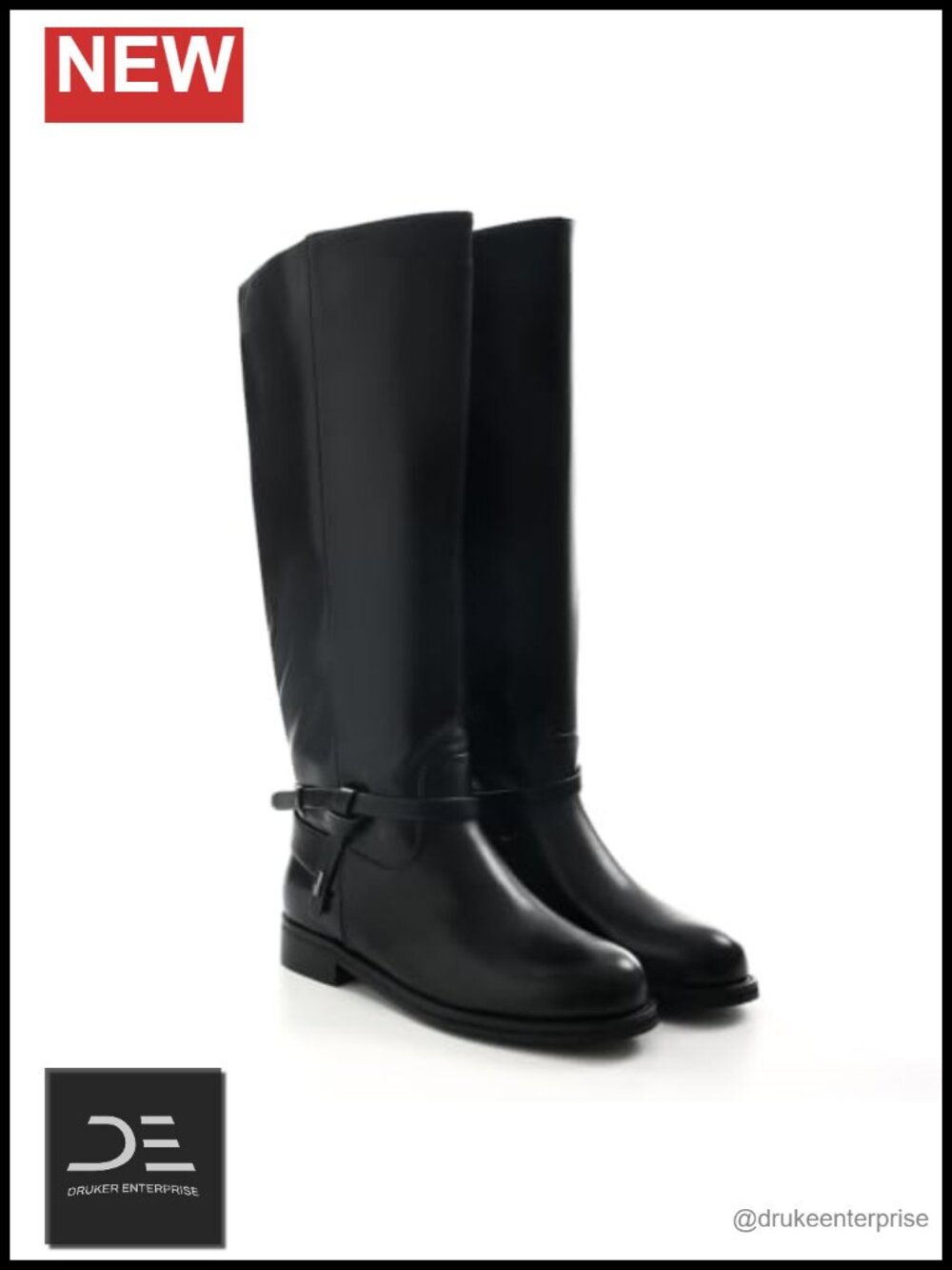 Wide Calf Knee High Boots Faux Leather Round Toe Flat Low Heel